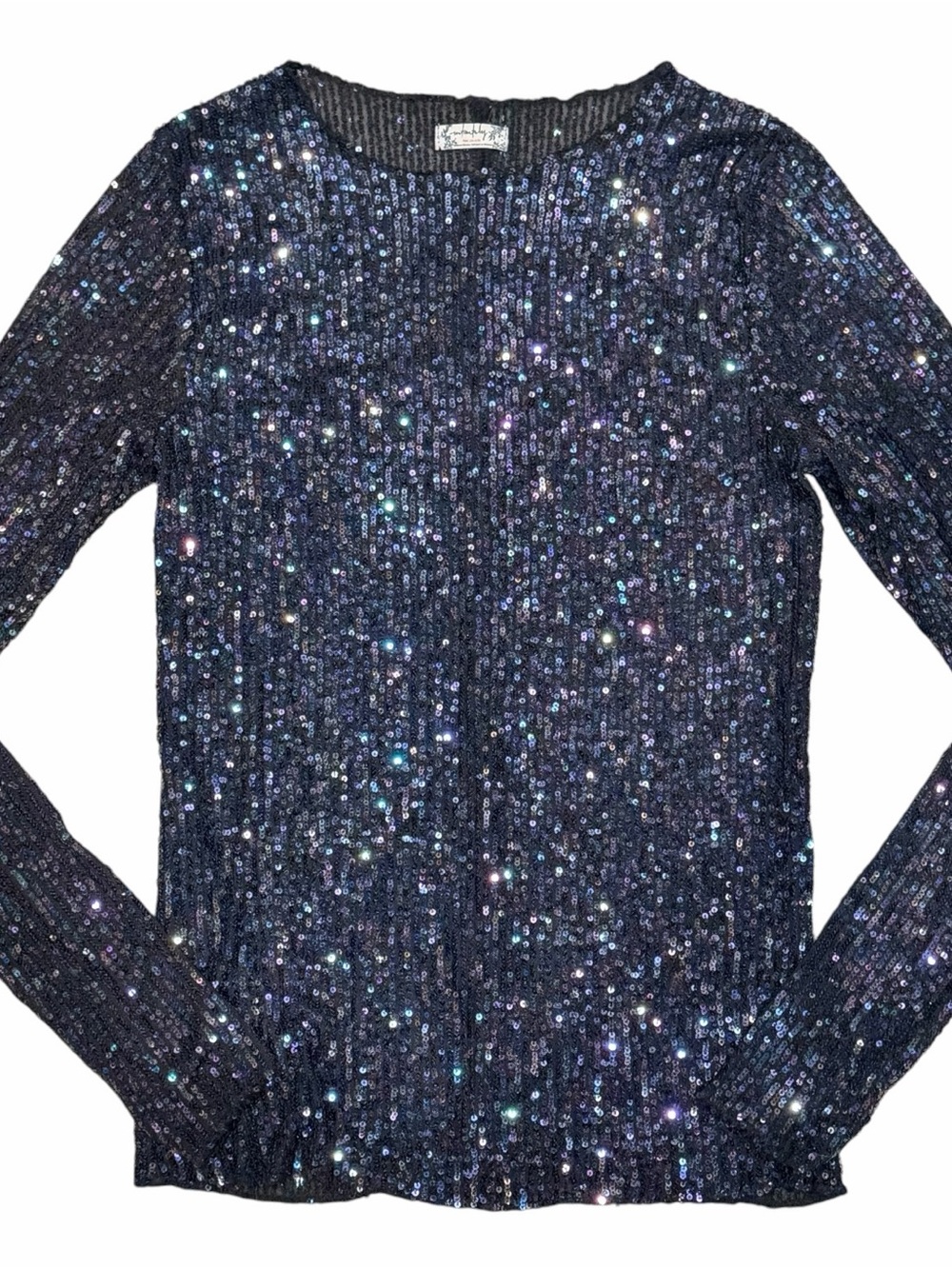 Free People Sequined Long Sleeve Slim Fit Top